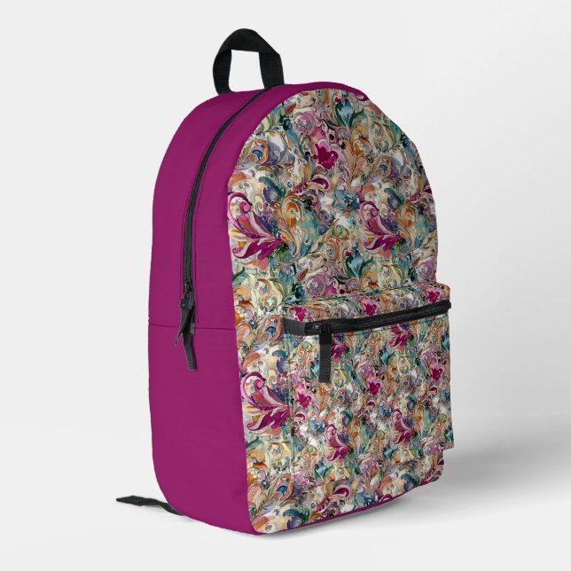 Boroque floral pattern printed backpack (Back Corner Left)