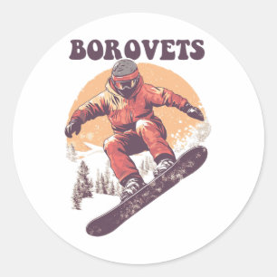 Borovets Bulgaria Retro Snowboard Classic Round Sticker