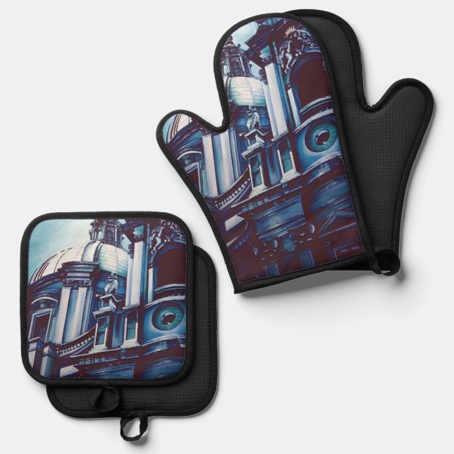 Borromini's Facade Oven Mitt & Pot Holder Set (Front/Back)