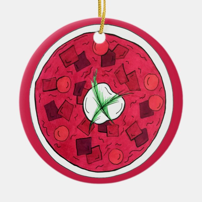 Borscht Eastern European Red Beet Beetroot Soup Ceramic Ornament (Front)