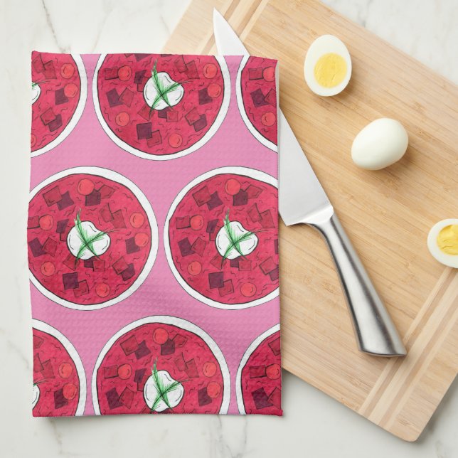 Borscht Eastern European Red Beet Beetroot Soup Tea Towel (Quarter Fold)