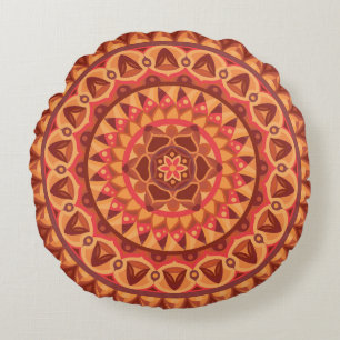 Borwn Base Mandala Round Pillow