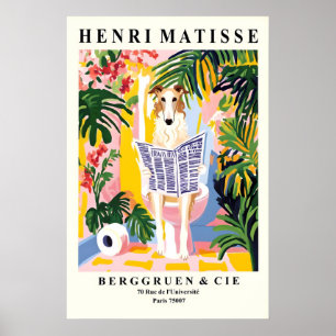 Borzoi Art Print Funny Bathroom, Dog on toilet