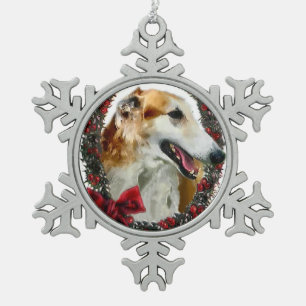 Borzoi Christmas Snowflake Pewter Christmas Ornament