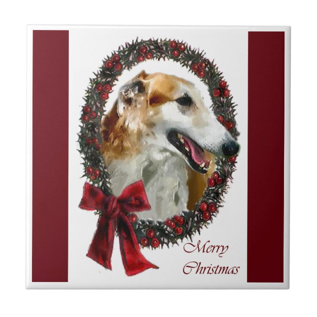 Borzoi Christmas Tile (Front)