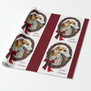 Borzoi Christmas Wreath Wrapping Paper