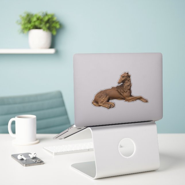 Borzoi Die Cut Vinyl Sticker (Laptop On Desk)