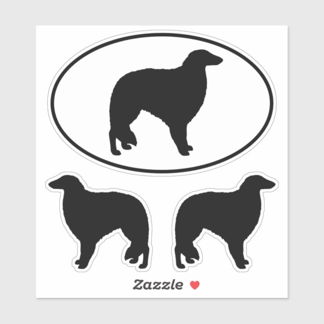 Borzoi Dog Breed Silhouettes Vinyl Sticker Set (Sheet)