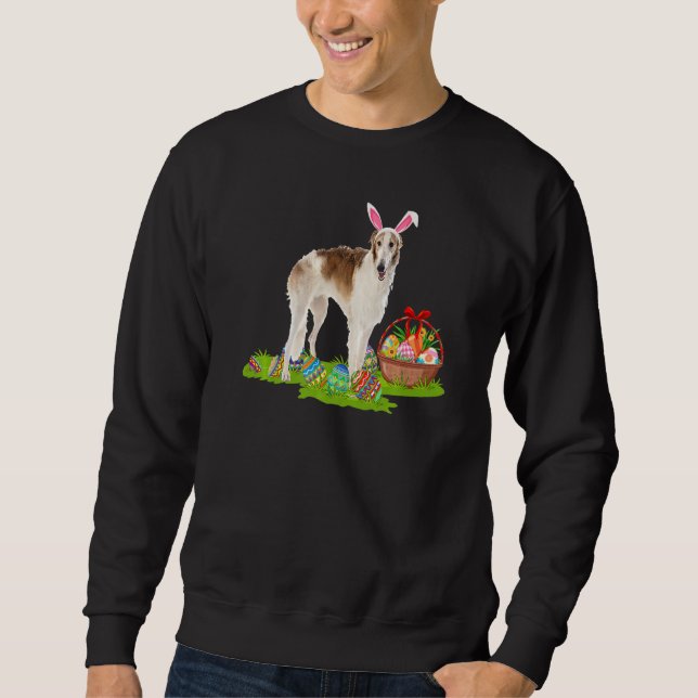 Borzoi Dog Easter Egg Hunting Bunny Borzoi Easter  Sweatshirt (Front)