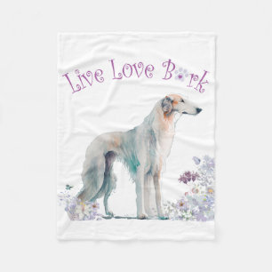 Borzoi Dog Mum Floral Fleece Blanket