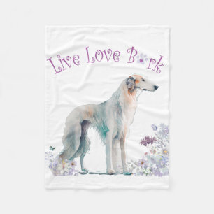 Borzoi Dog Mum Floral Fleece Blanket