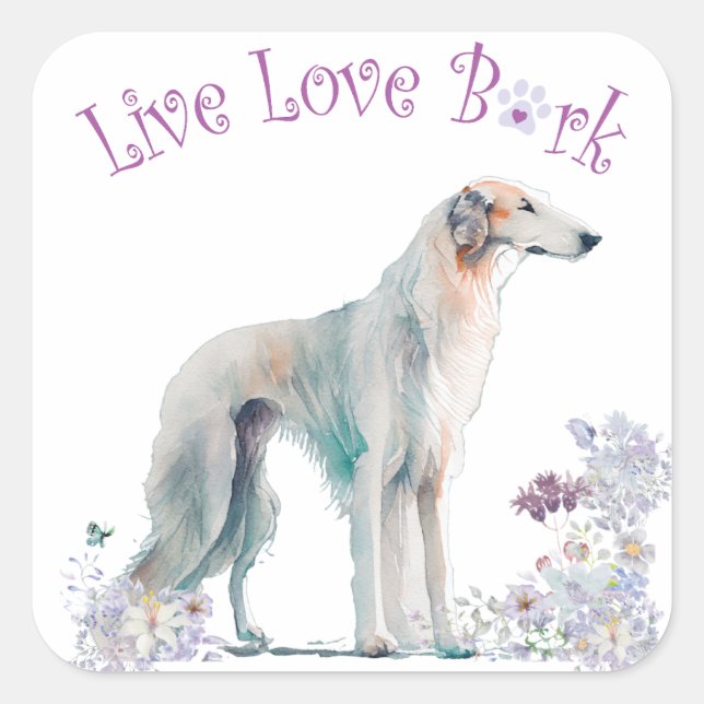 Borzoi Dog Mum Floral Square Sticker (Front)