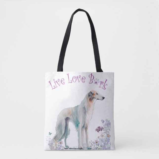 Borzoi Dog Mum Floral Tote Bag (Front)