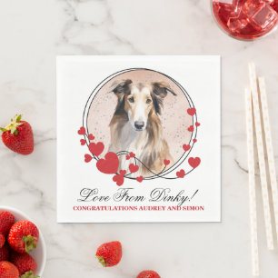 Borzoi Dog Red Heart Frame Dog Photo Napkin