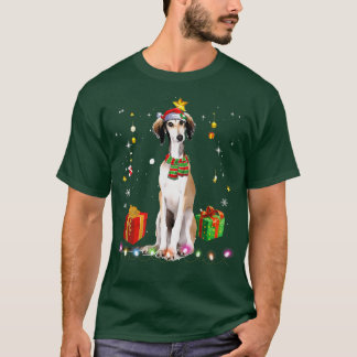 Borzoi Dog Santa Funny Christmas Tree Lights Xmas T-Shirt