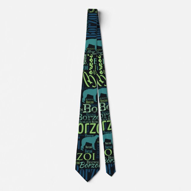 Borzoi Dog Word Art pattern Tie (Front)