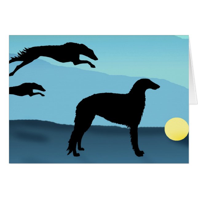 Borzoi Dogs Chasing Ball (Front Horizontal)