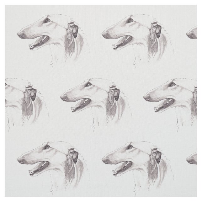 Borzoi Drawing Dog Art Fabric (Swatch)