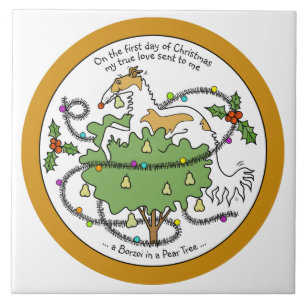 Borzoi First Day of Christmas Ceramic Tile
