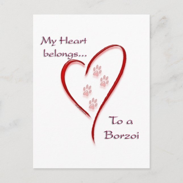 Borzoi Heart Belongs Postcard (Front)
