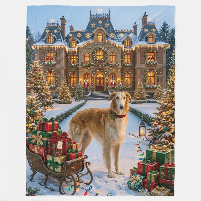 Borzoi Holiday  Fleece Blanket (Front)