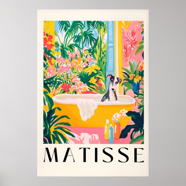 Borzoi in Bathtub Art Print Matisse Style Dog (Front)