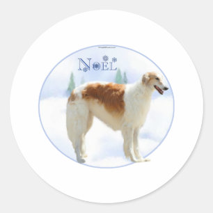 Borzoi Noel Classic Round Sticker