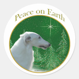 Borzoi Peace Classic Round Sticker