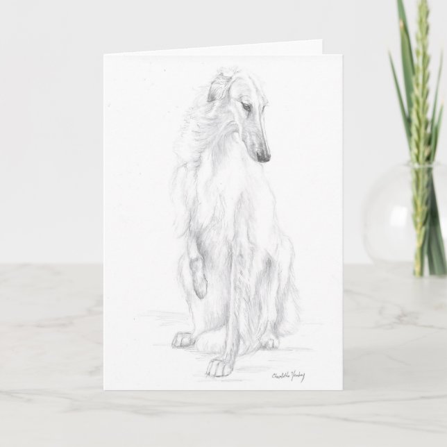 Borzoi Pencil Drawing Dog Art Greeting Card (Front)