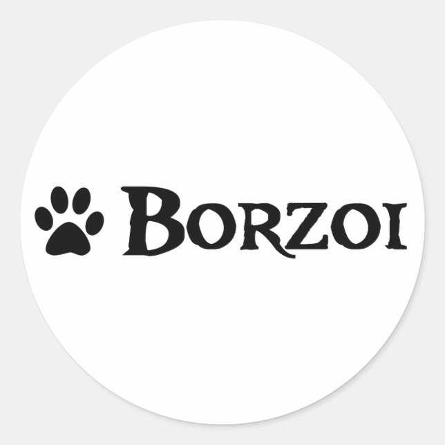 Borzoi (pirate style w/ pawprint) classic round sticker (Front)