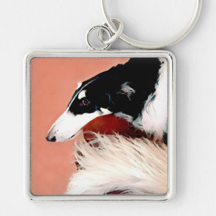 Borzoi Portrait Key Ring