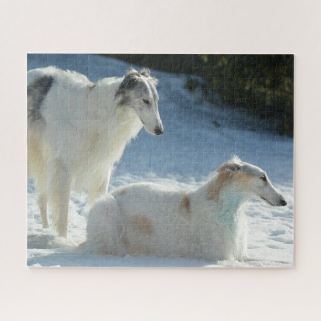 Borzoi - Russian Wolfhound dogs in the Snow Jigsaw Puzzle (Horizontal)