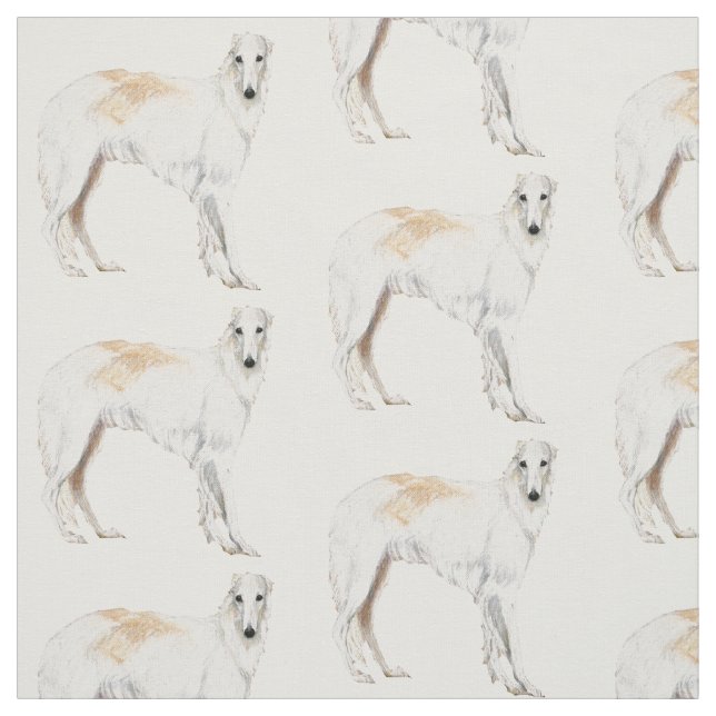 Borzoi Russian Wolfhound Standing Dog Art Fabric (Swatch)