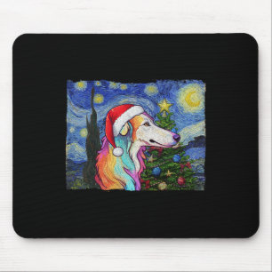 Borzoi Santa Hat Christmas Starry Night Dog Art Pa Mouse Pad