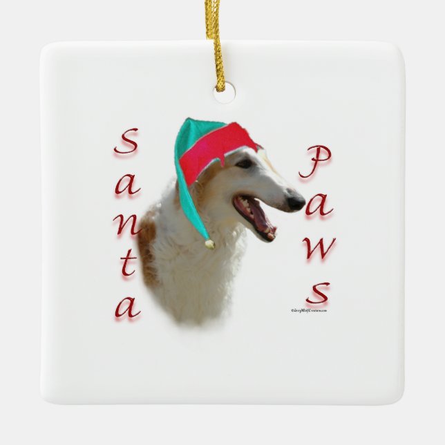 Borzoi Santa Paws Ceramic Ornament (Front)