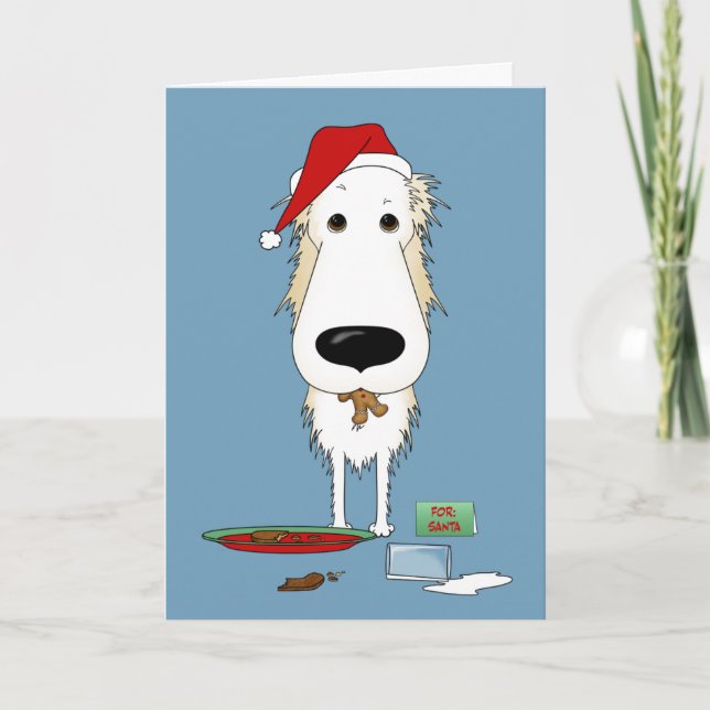 Borzoi Santa's Cookies Holiday Card (Front)