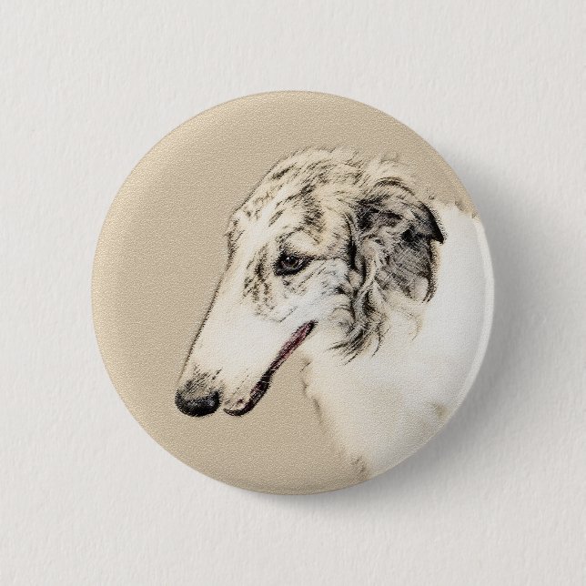 Borzoi (Silver Brindle) Painting Original Dog Art 6 Cm Round Badge (Front)