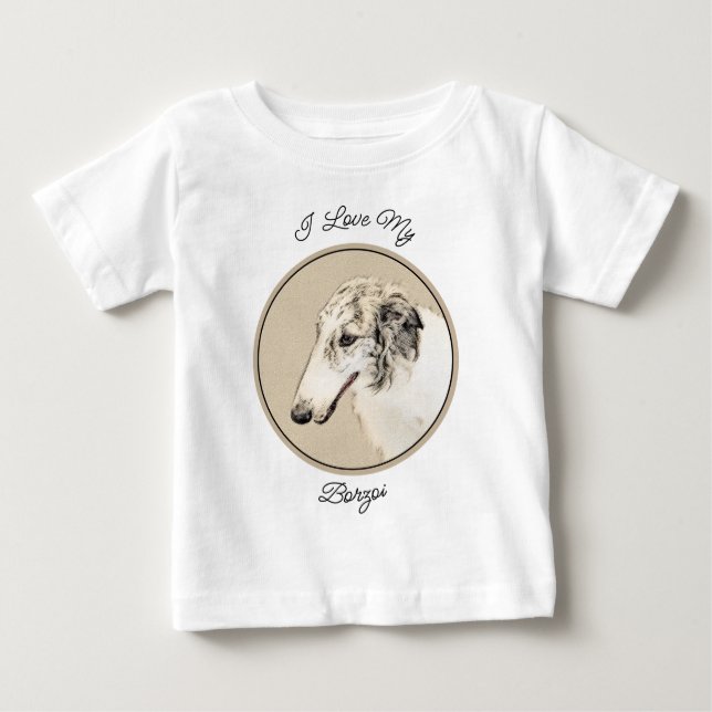 Borzoi (Silver Brindle) Painting Original Dog Art Baby T-Shirt (Front)