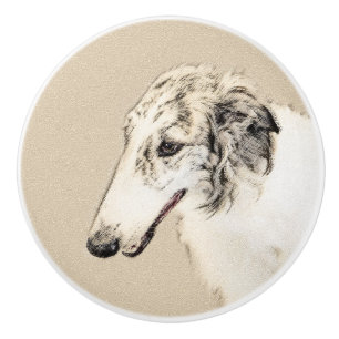 Borzoi (Silver Brindle) Painting Original Dog Art Ceramic Knob