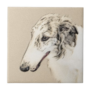 Borzoi (Silver Brindle) Painting Original Dog Art Ceramic Tile