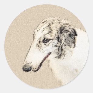 Borzoi (Silver Brindle) Painting Original Dog Art Classic Round Sticker