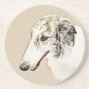 Borzoi (Silver Brindle) Painting Original Dog Art Coaster