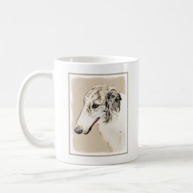 Borzoi (Silver Brindle) Painting Original Dog Art Coffee Mug (Left)