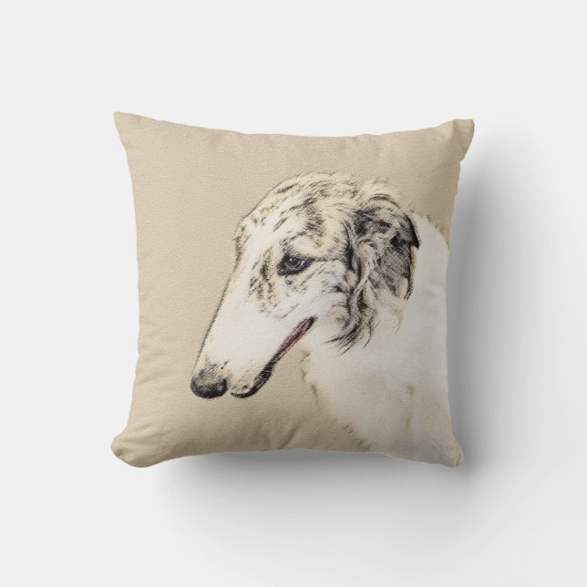 Borzoi (Silver Brindle) Painting Original Dog Art Cushion (Front)