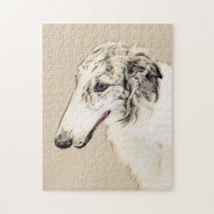 Borzoi (Silver Brindle) Painting Original Dog Art Jigsaw Puzzle