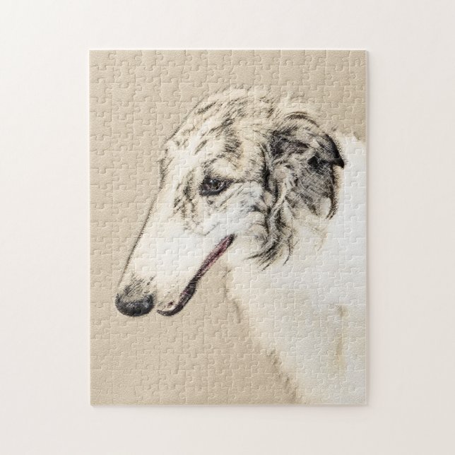 Borzoi (Silver Brindle) Painting Original Dog Art Jigsaw Puzzle (Vertical)
