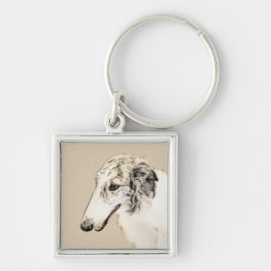 Borzoi (Silver Brindle) Painting Original Dog Art Key Ring