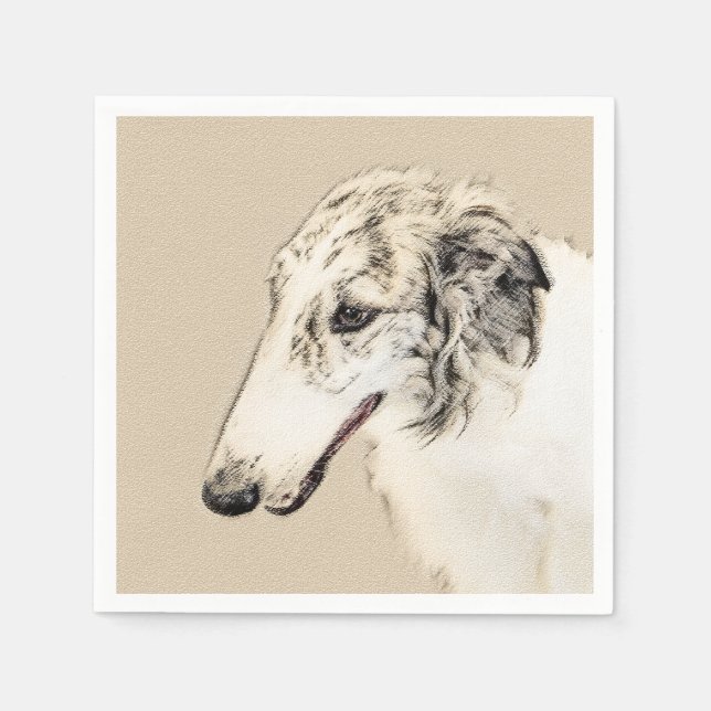 Borzoi (Silver Brindle) Painting Original Dog Art Napkin (Front)