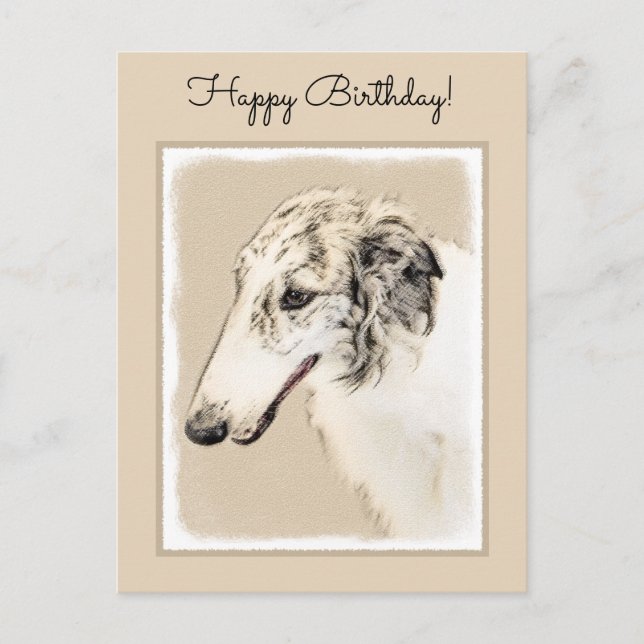 Borzoi (Silver Brindle) Painting Original Dog Art Postcard (Front)