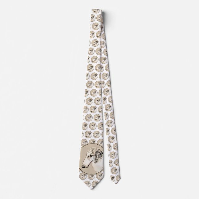 Borzoi (Silver Brindle) Painting Original Dog Art Tie (Front)